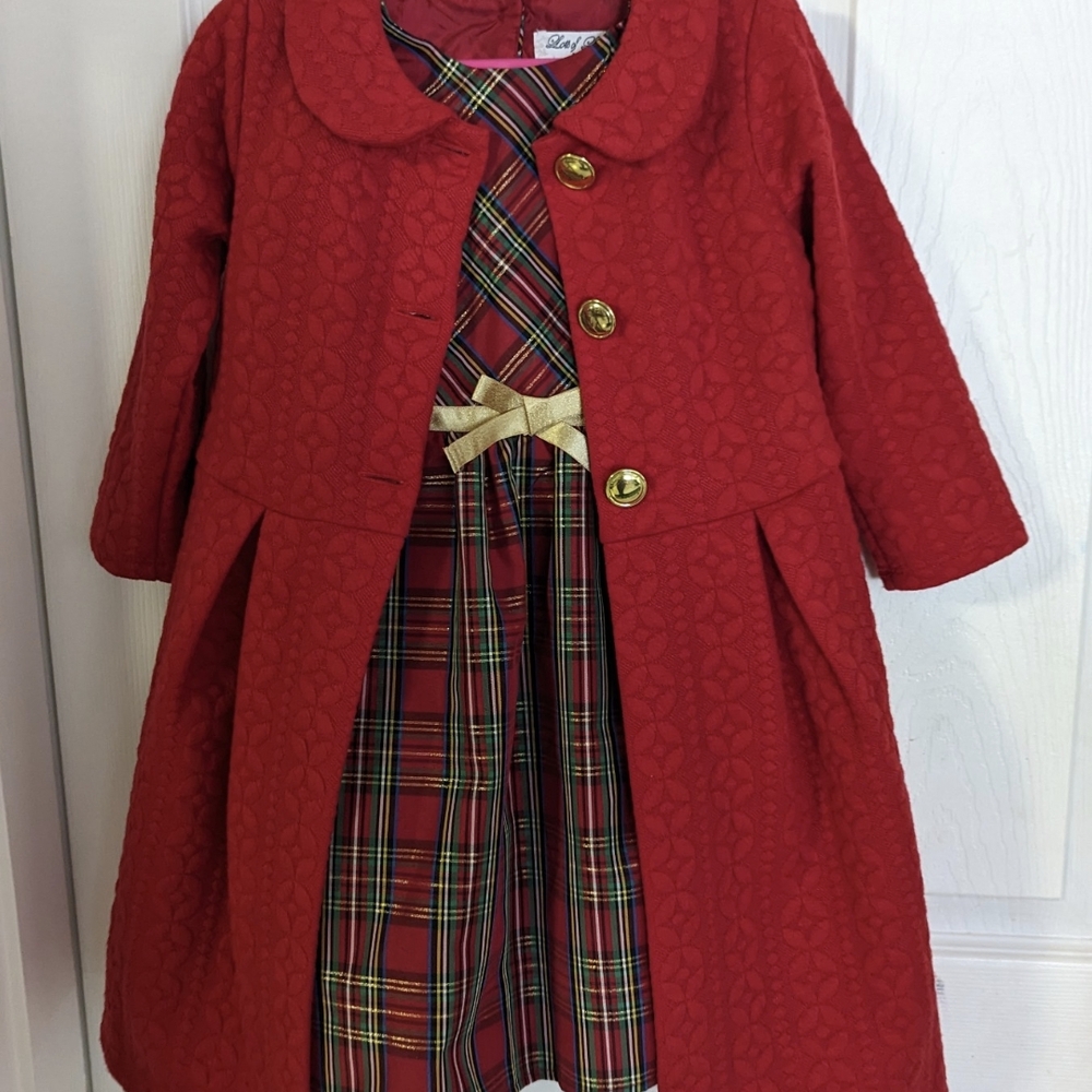 Red Plaid Dress with Coat Set